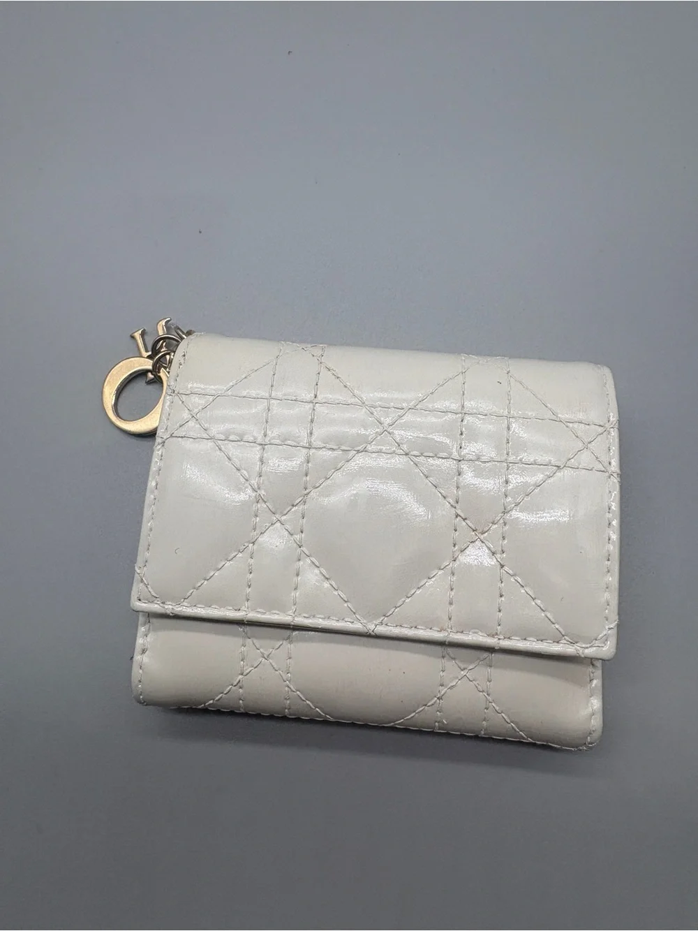 Christian Dior Lady Dior Lotus Cannage Wallet White Leather Entrupy COA